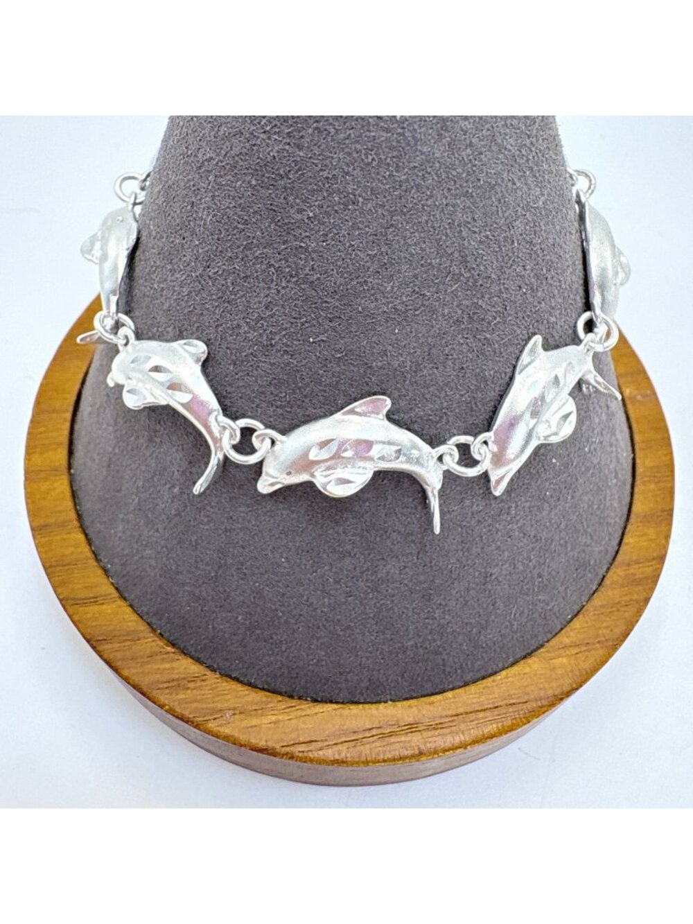 Puffed Dolphin Sterling Silver 925 Chain Bracelet Lobster Clasp Size 6.5" Length